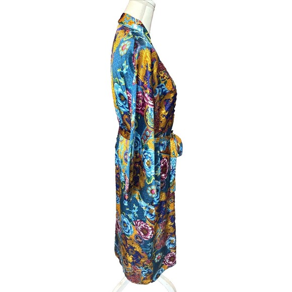 Vintage Dora C. Robe Kimono Floral Asian Multicolor Long Satin - Picture 6 of 9